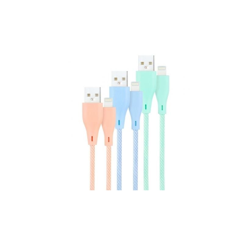 Cables usb 2.0 lightning nanocable 10.10.0401-co1/ usb macho - lightning macho/ 1m/ 3 unidades/ rosa, azul y verde