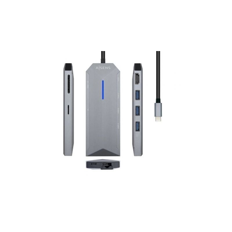 Docking usb tipo-c aisens asuc-8p004-gr/ 1xhdmi 4k/ 3xusb/ 1xrj45/ 1xlector tarjetas / 1xusb tipo-c pd/ gris