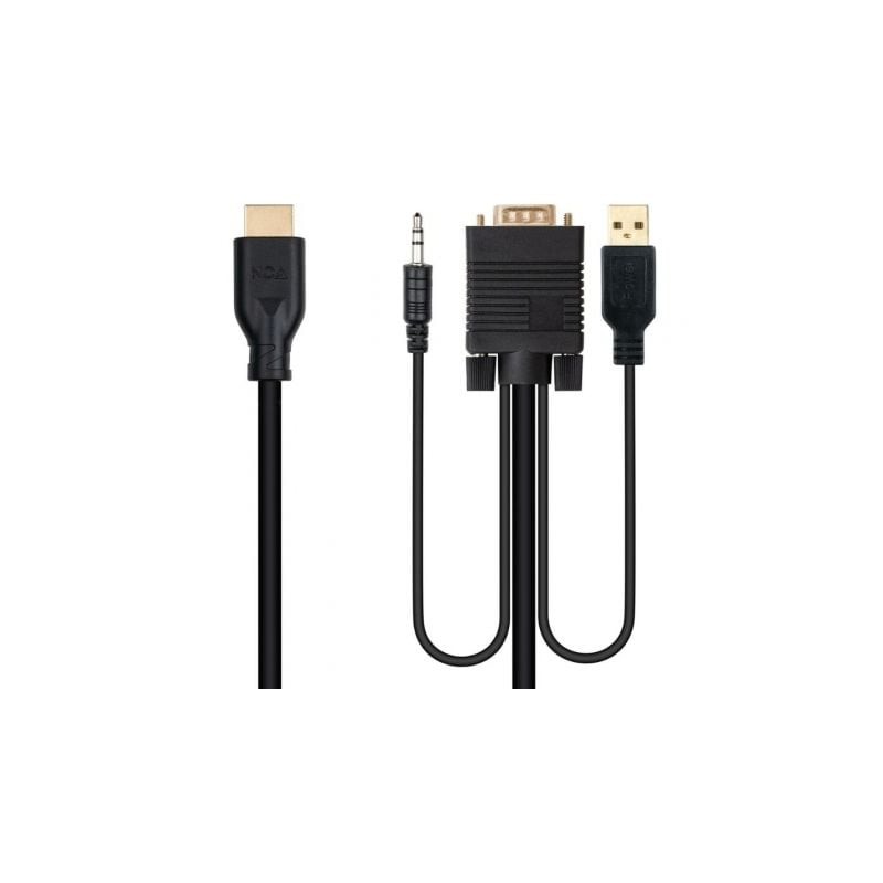 Cable conversor nanocable 10.15.4612/ hdmi macho - vga macho/ jack 3.5 macho/ usb macho/ 1.8m/ negro