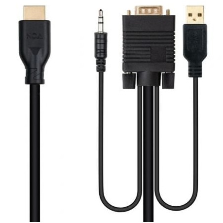 Cable conversor nanocable 10.15.4612/ hdmi macho - vga macho/ jack 3.5 macho/ usb macho/ 1.8m/ negro
