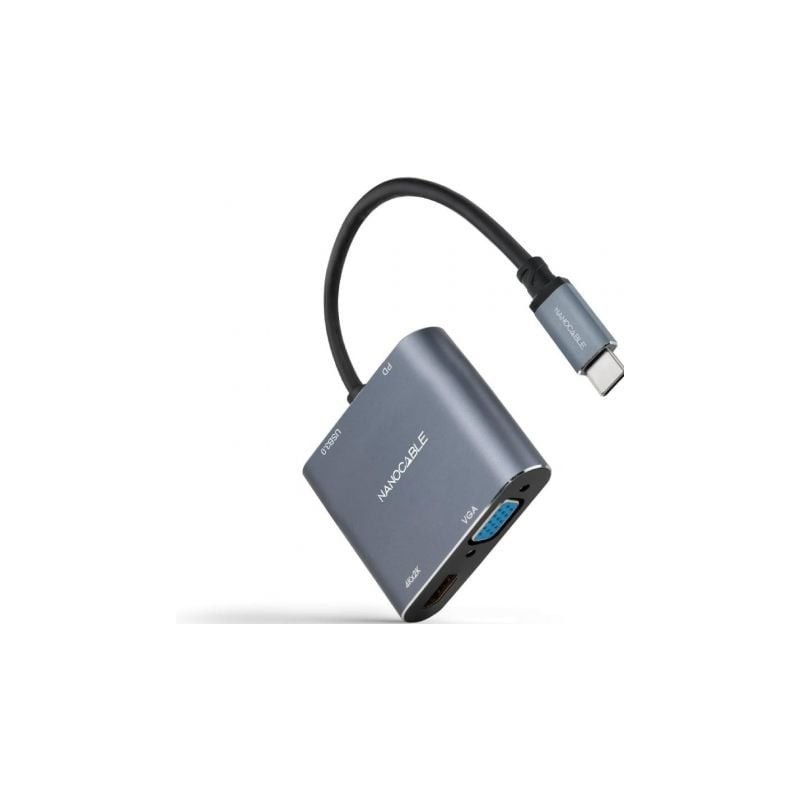 Conversor nanocable 10.16.4304/ usb tipo-c macho/ hdmi 4k hembra - vga hembra - usb tipo-c pd hembra - usb hembra/ 15cm/ gris