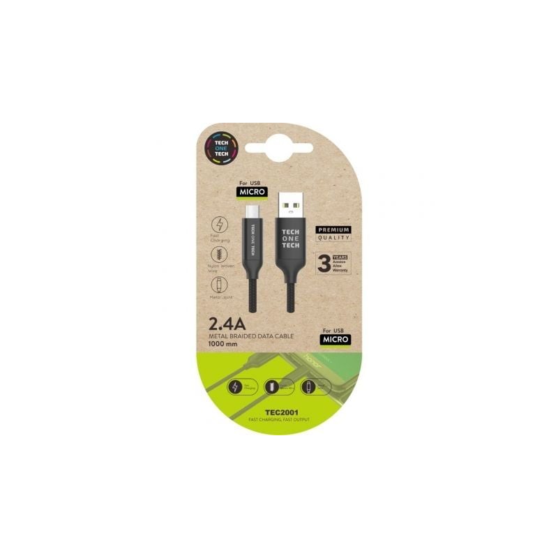 Cable usb 2.0 tech one tech tec2001/ usb macho - microusb macho/ 1m/ negro