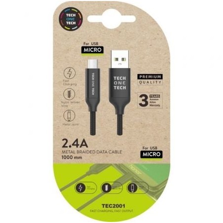 Cable usb 2.0 tech one tech tec2001/ usb macho - microusb macho/ 1m/ negro
