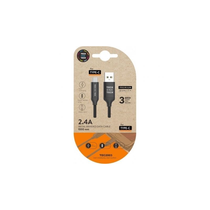 Cable usb 2.0 tipo-c tech one tech tec2003/ usb tipo-c macho - usb macho/ 480mbps/ 1m/ negro