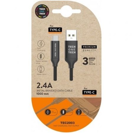 Cable usb 2.0 tipo-c tech one tech tec2003/ usb tipo-c macho - usb macho/ 480mbps/ 1m/ negro