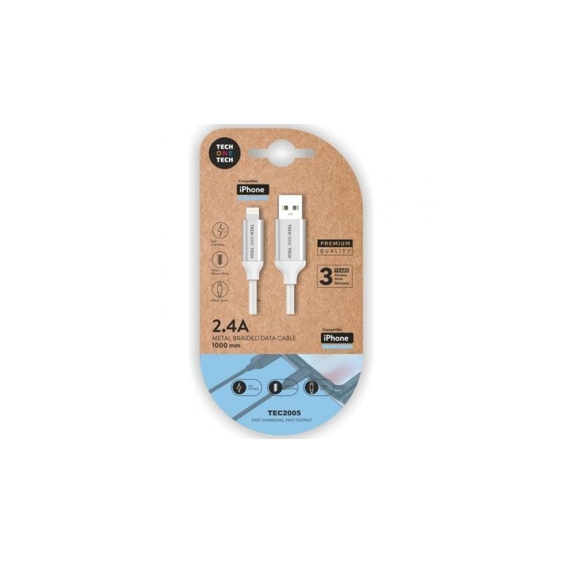Cable usb 2.0 tech one tech tec2005/ usb macho - lightning macho/ 1m/ blanco