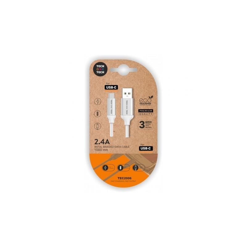 Cable usb 2.0 tech one tech tec2006/ usb tipo-c macho - usb macho/ 480mbps/ 1m/ blanco