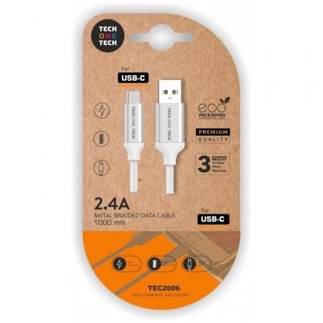 Cable usb 2.0 tech one tech tec2006/ usb tipo-c macho - usb macho/ 480mbps/ 1m/ blanco