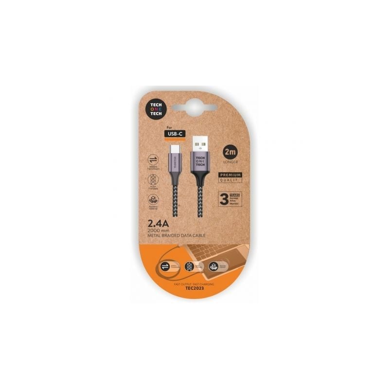 Cable usb 2.0 tipo-c tech one tech tec2023/ usb tipo-c macho - usb macho/ 2m/ gris
