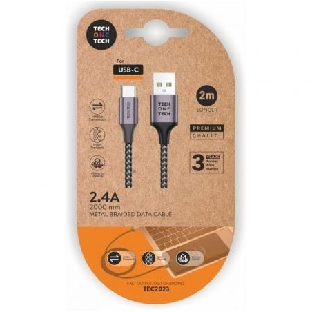 Cable usb 2.0 tipo-c tech one tech tec2023/ usb tipo-c macho - usb macho/ 2m/ gris