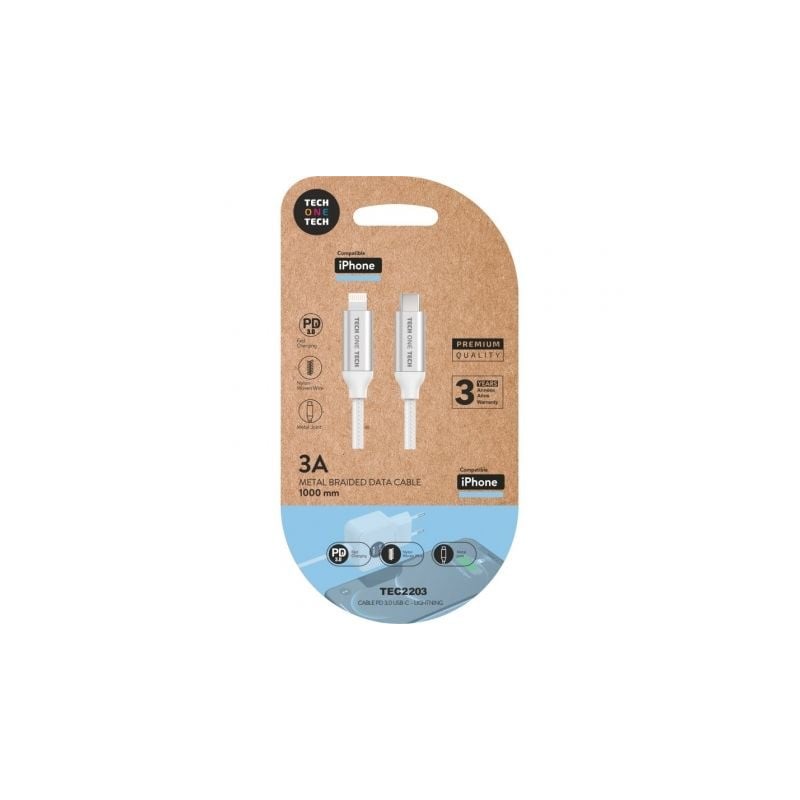 Cable usb tipo-c lightning tech one tech tec2203/ lightning macho - usb tipo-c macho/ hasta 20w/ 480mbps/ 1m/ blanco