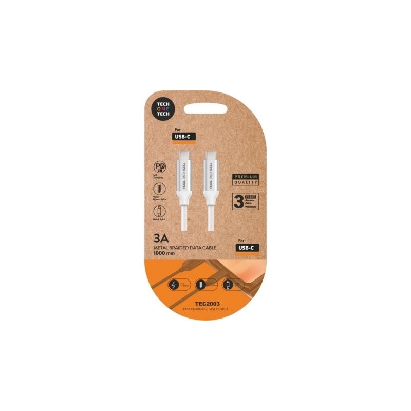 Cable usb 2.0 tipo-c tech one tech tec2204/ usb tipo-c macho - usb tipo-c macho/ hasta 20w/ 480mbps/ 1m/ blanco