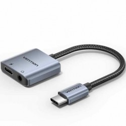 Adaptador audio vention bigha/ usb tipo-c macho - jack 3.5 hembra/ usb tipo-c pd hembra/ gris