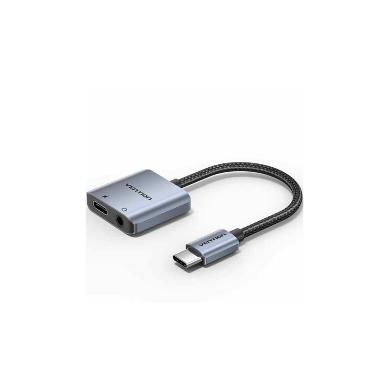 Adaptador audio vention bigha/ usb tipo-c macho - jack 3.5 hembra/ usb tipo-c pd hembra/ gris