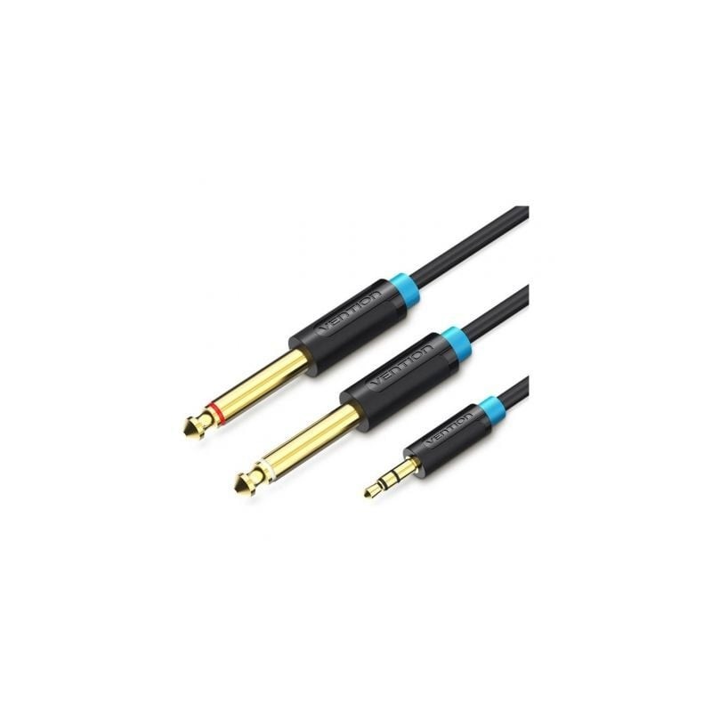 Cable estéreo vention bacbh/ jack 3.5 macho - 2x jack 6.5 macho/ 2m/ negro