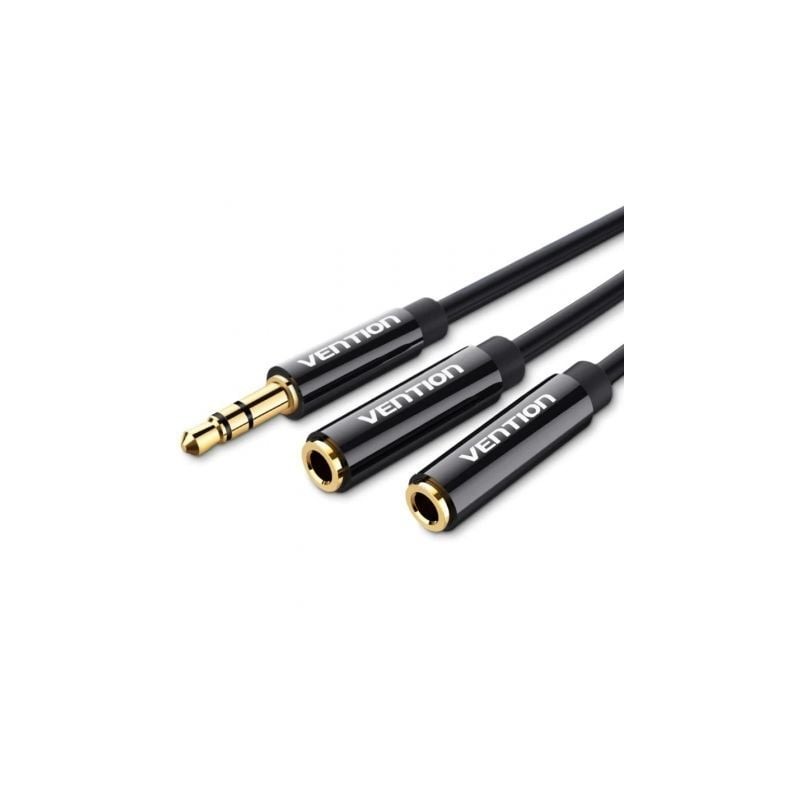 Cable estéreo vention bbsby/ jack 3.5 macho - 2x jack 3.5 hembra/ 30cm/ negro