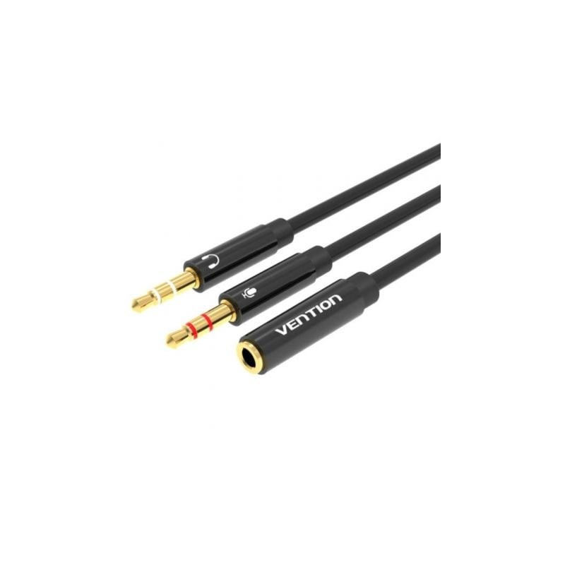 Cable estéreo vention bbtby/ 2x jack 3.5 macho - jack 3.5 hembra/ 30cm/ negro