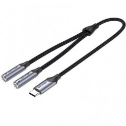 Cable conversor usb tipo-c vention bgphy/ usb tipo-c macho - 2x jack 3.5 hembra/ 30cm/ gris