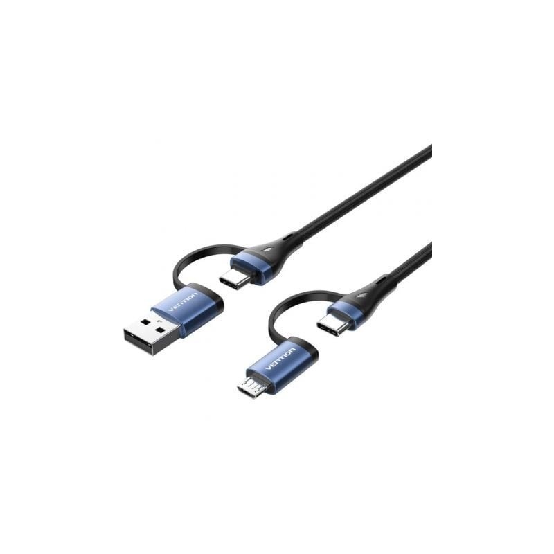 Cable usb 2.0 tipo-c vention ctllf/ usb tipo-c macho - usb macho/ microusb macho - usb tipo-c macho/ hasta 100w/ 480mbps/ 1m/
