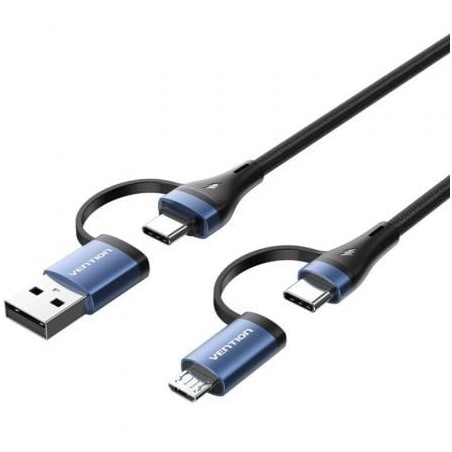 Cable usb 2.0 tipo-c vention ctllf/ usb tipo-c macho - usb macho/ microusb macho - usb tipo-c macho/ hasta 100w/ 480mbps/ 1m/