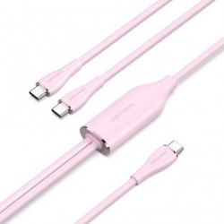 Cable usb tipo-c vention ctmpg/ usb tipo-c macho - 2 x usb tipo-c macho/ hasta 100w/ 480mbps/ 1.5m/ rosa