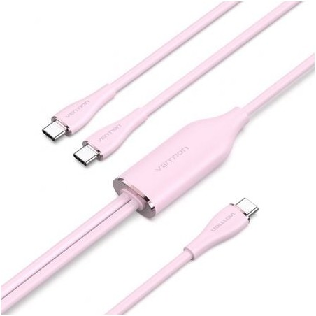 Cable usb tipo-c vention ctmpg/ usb tipo-c macho - 2 x usb tipo-c macho/ hasta 100w/ 480mbps/ 1.5m/ rosa