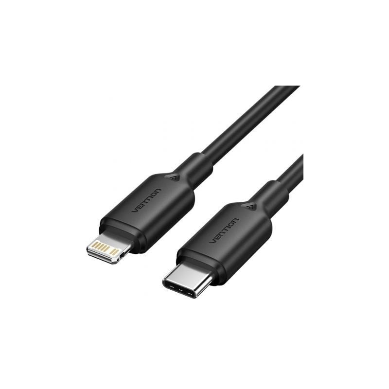 Cable usb 2.0 tipo-c lightning vention lakbh/ usb tipo-c macho - lightning macho/ hasta 27w/ 480mbps/ 2m/ negro