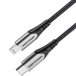 Cable usb 2.0 tipo-c lightning vention tachh/ usb tipo-c macho - lightning macho/ 480mbps/ 2m/ gris y negro