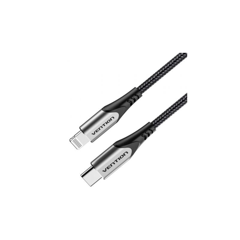 Cable usb 2.0 tipo-c lightning vention tachh/ usb tipo-c macho - lightning macho/ 480mbps/ 2m/ gris y negro
