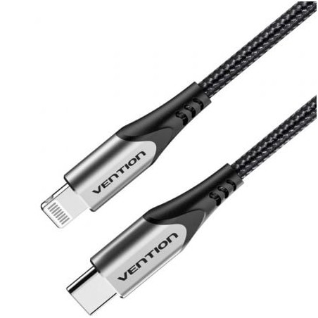 Cable usb 2.0 tipo-c lightning vention tachh/ usb tipo-c macho - lightning macho/ 480mbps/ 2m/ gris y negro