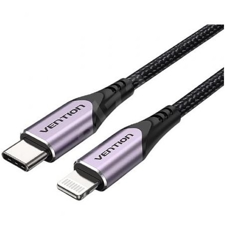 Cable usb 2.0 tipo-c lightning vention tacvf/ usb tipo-c macho - lightning macho/ 480mbps/ 1m/ morado