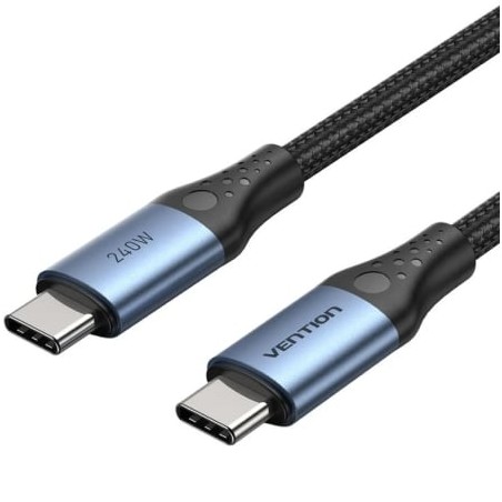 Cable usb 2.0 tipo-c 5a vention trebf/ usb tipo-c macho - usb tipo-c macho/ hasta 240w/ 480mbps/ 1m/ azul y negro
