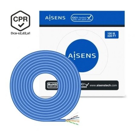 Bobina de cable rj45 utp awg24 lszh cpr dca aisens a135-0662 cat.6/ 100m/ azul