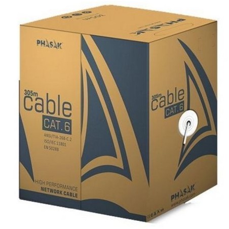 Bobina de cable rj45 utp phasak phr 6302 cat.6/ 305m/ gris