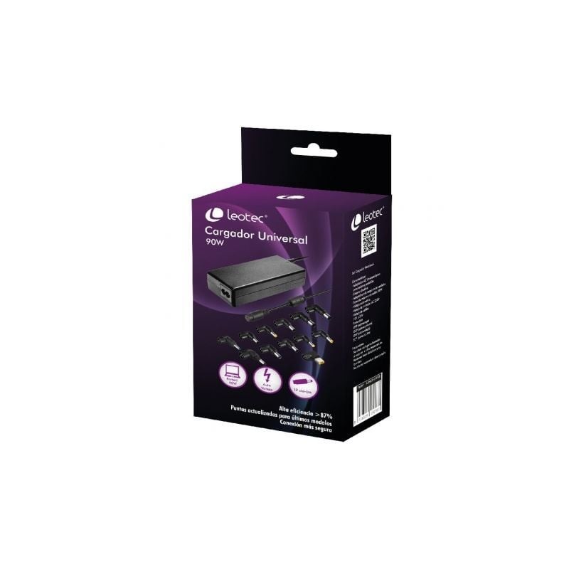 Cargador de portátil leotec home/ 90w/ automático/ 12 conectores/ voltaje 15-20v