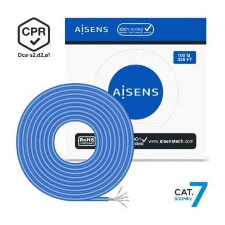 Bobina de cable rj45 sftp awg23 lszh cpr dca aisens a146-0664 cat.7/ 100m/ azul