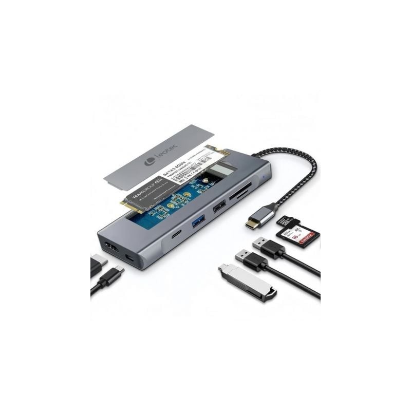 Docking usb tipo-c leotec leds07/ ranura ssd m.2/ 2xusb/ 1xusb tipo-c/ 1xhdmi 4k/ 1xlector tarjetas sd y microsd/ 1xusb tipo-c