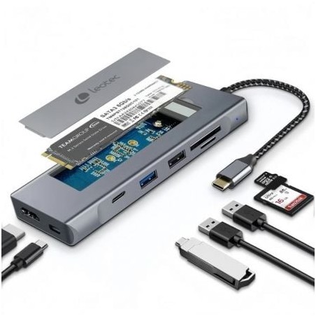 Docking usb tipo-c leotec leds07/ ranura ssd m.2/ 2xusb/ 1xusb tipo-c/ 1xhdmi 4k/ 1xlector tarjetas sd y microsd/ 1xusb tipo-c