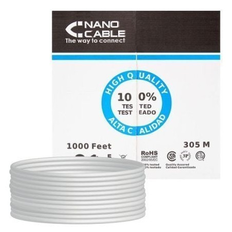 Bobina de cable rj45 utp nanocable 10.20.0304 cat.5e/ 305m/ gris