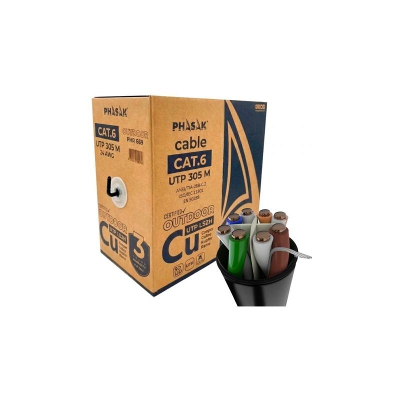Bobina de cable rj45 utp phasak phr 669 cat.6/ 305m/ gris