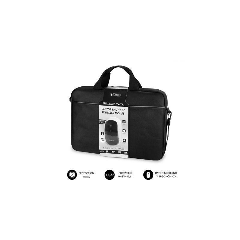 Maletín + ratón inalámbrico subblim select pack para portátiles hasta 15.6'/ cinta para trolley/ negro