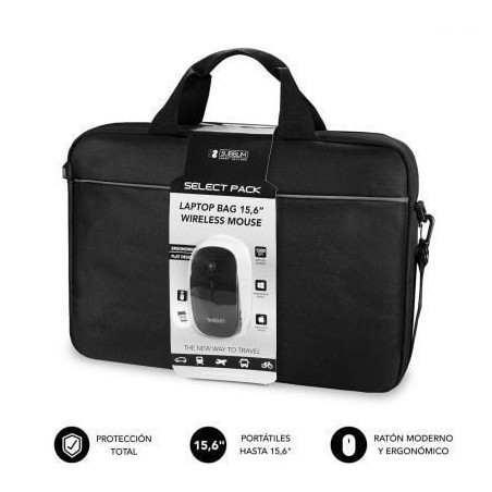 Maletín + ratón inalámbrico subblim select pack para portátiles hasta 15.6'/ cinta para trolley/ negro
