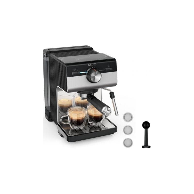 Cafetera expreso krups authentic+ xp384e10/ 1450w/ 15 bares/ plateada