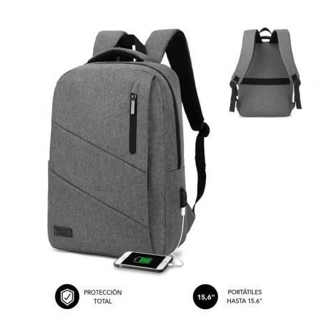 Mochila subblim city backpack para portátiles hasta 15.6'/ puerto usb/ gris