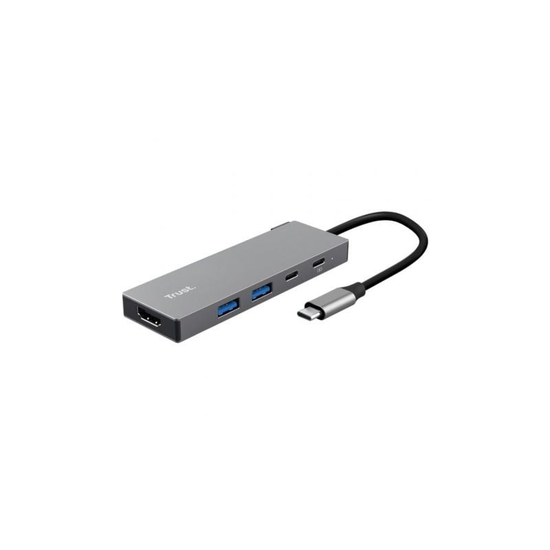 Docking usb tipo-c trust dalyx/ 2xusb/ 1xhdmi 4k/ 2xusb tipo-c/ gris
