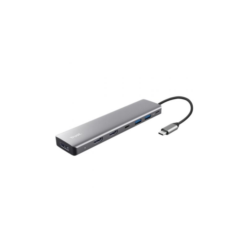 Docking usb tipo-c trust dalyx/ 2xusb/ 2xhdmi 4k/ 1xdisplayport/ 1xusb tipo-c pd/ gris