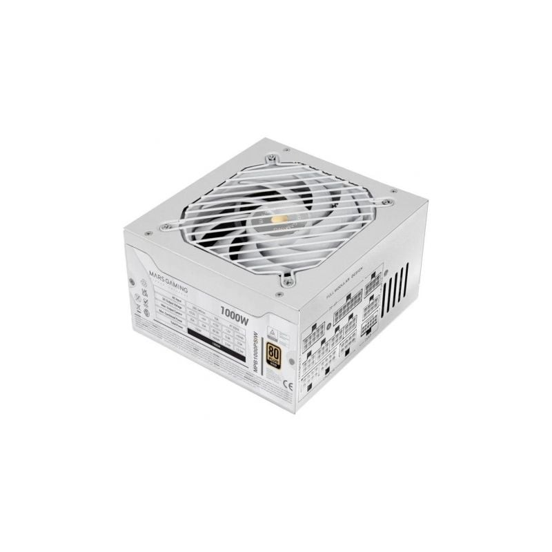 Fuente de alimentación mars gaming mpb1000psi/ 1000w/ ventilador 14cm/ atx 3.1/ pcie 5.1/ 80 plus gold/ blanca