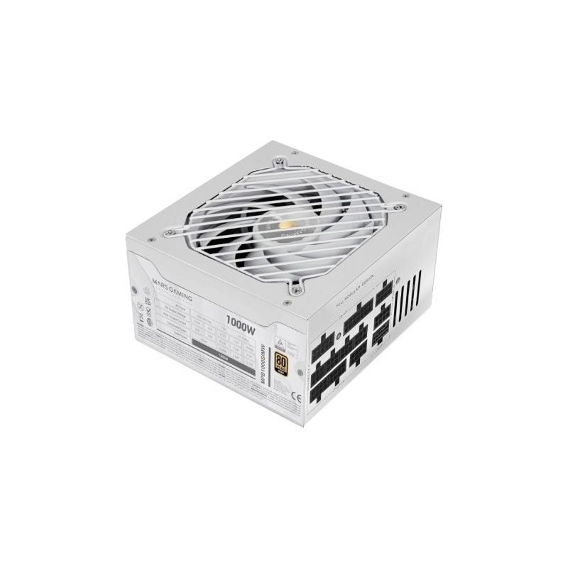 Fuente de alimentación mars gaming mpb1000sim/ 1000w/ ventilador 14cm/ atx 3.1/ pcie 5.1/ 80 plus gold/ blanca