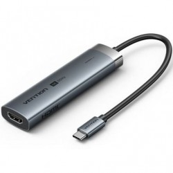 Docking usb tipo-c vention tgmhb/ 3xusb/ 1xhdmi 4k/ 1xusb tipo-c pd/ gris