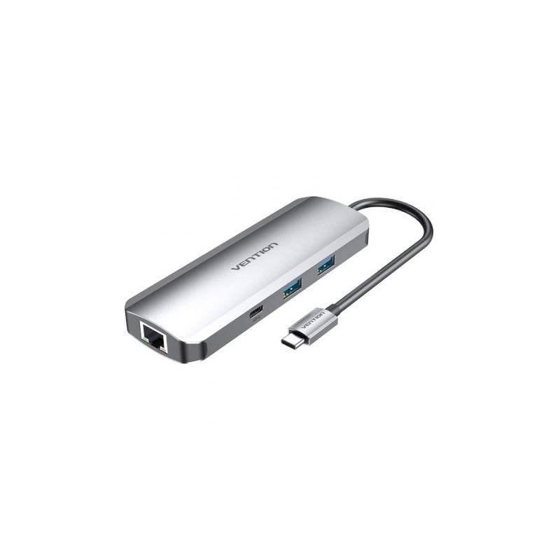Docking usb tipo-c vention tomhb/ 1xhdmi 4k/ 2xusb/ 1xusb tipo-c/ 1xusb tipo-c pd/ 1xrj45/ 1xlector tarjetas sd y microsd/ jack